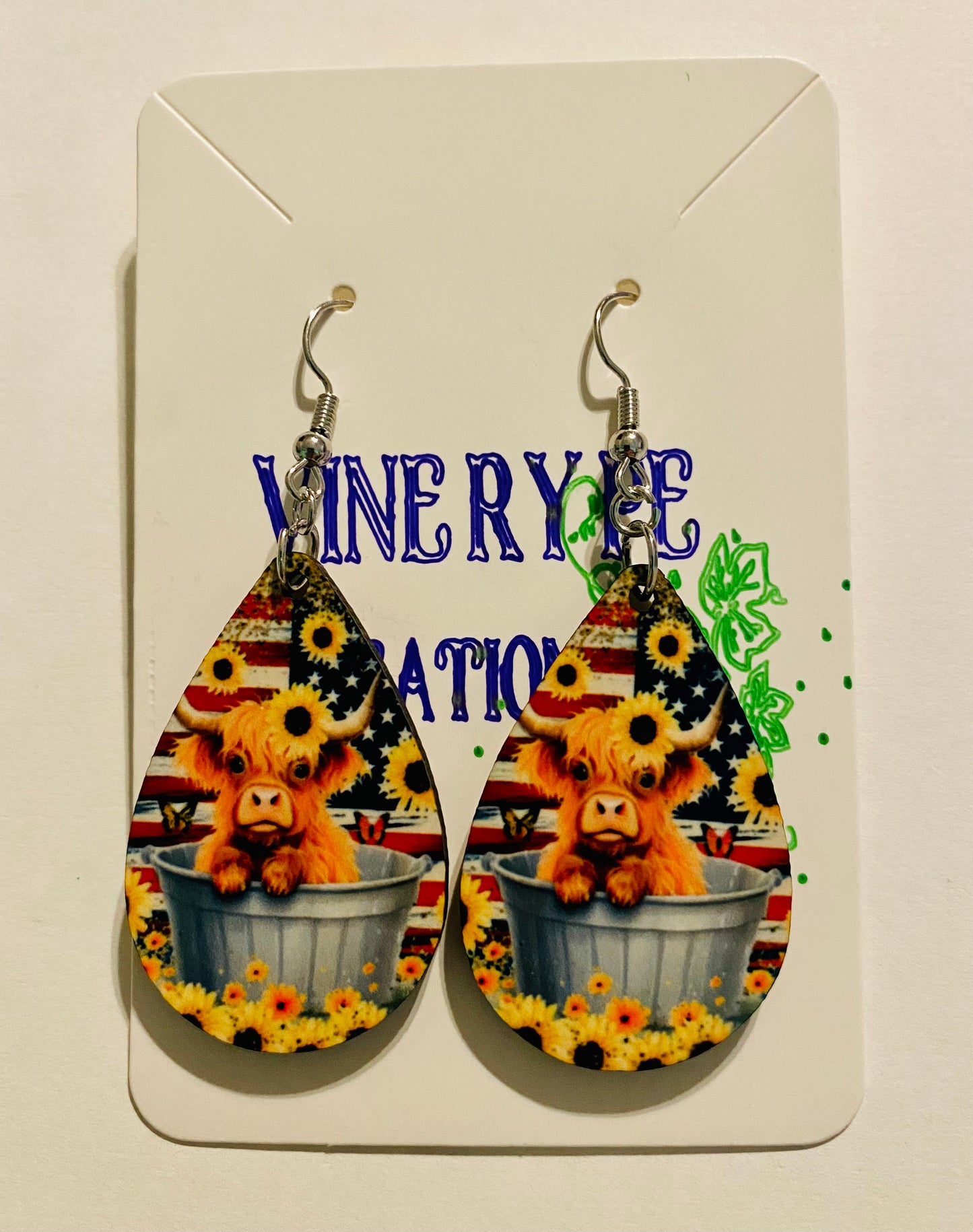 "American Highland Cow" Sublimation Earrings