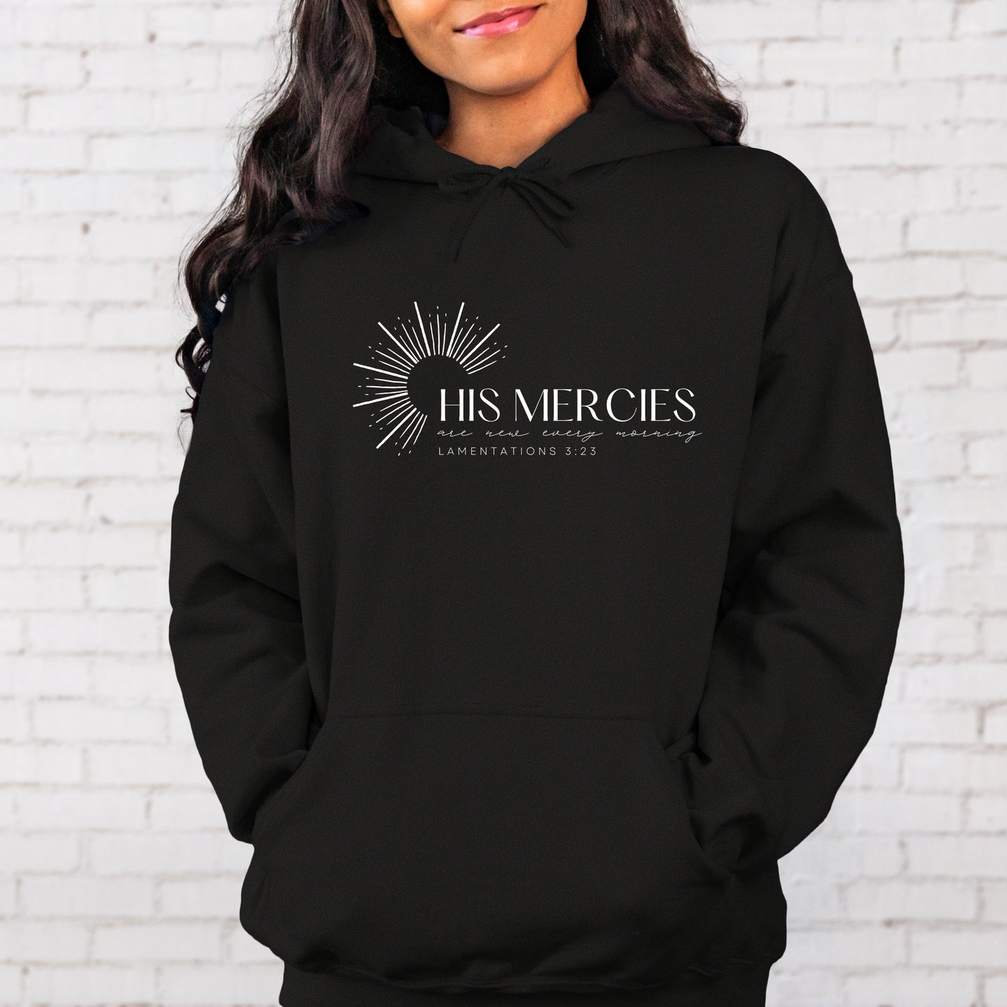 His Mercies White Letter Hoodie