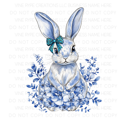 Blue Blossom Bunny DTF Transfer 🌿✨