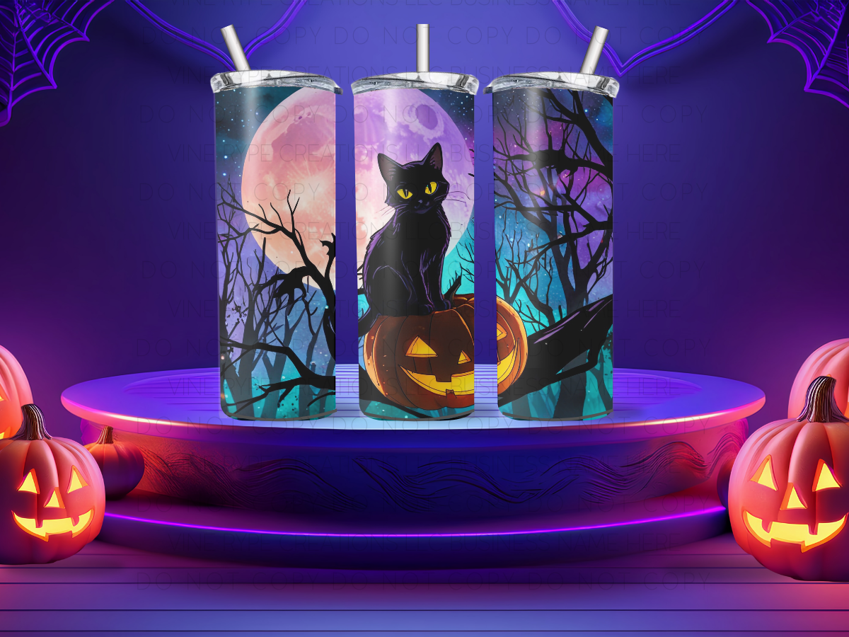 Black  Cat Halloween Tumbler