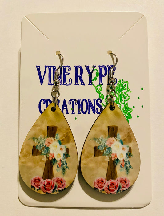 "Rose Cross" Sublimation Earrings