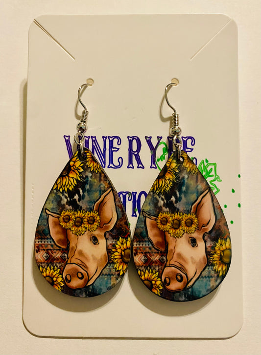 "Sunny The Pig" Sublimation Earrings