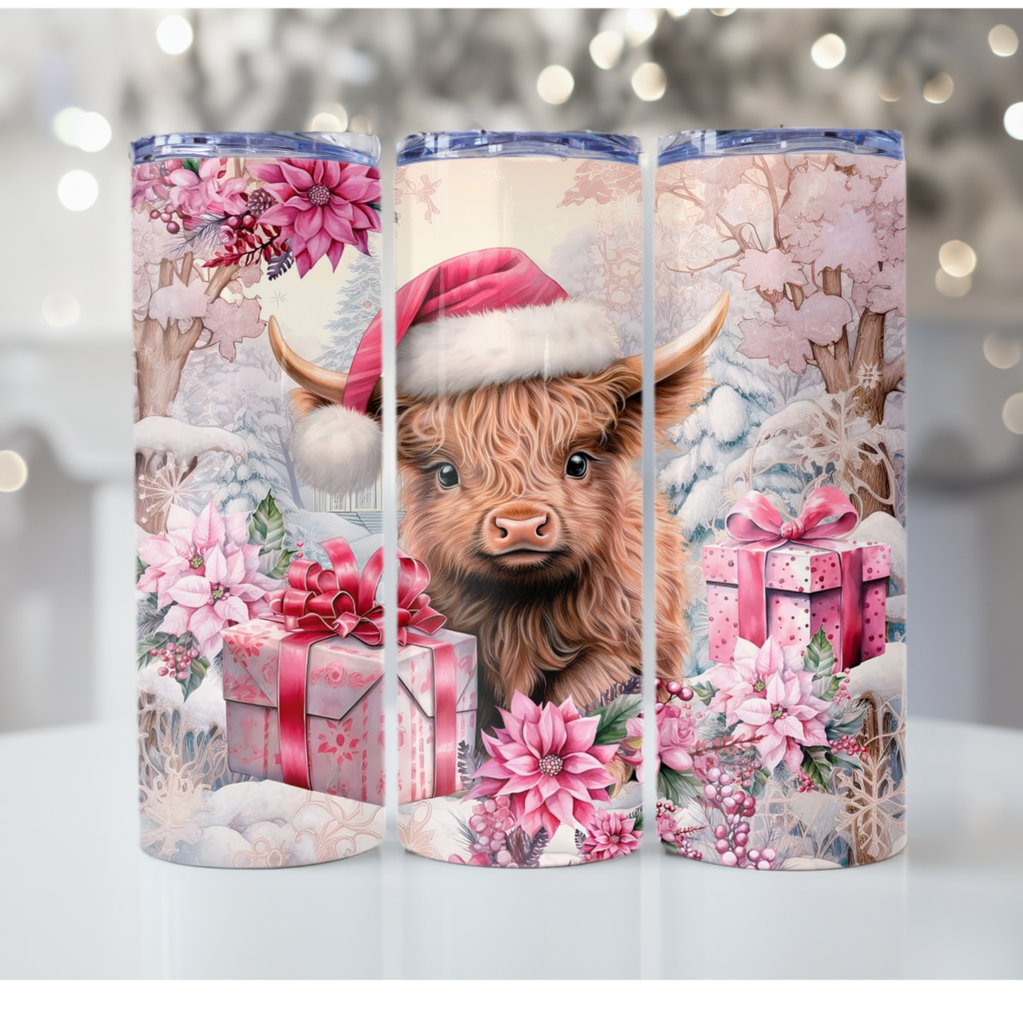 Christmas Cows In Pink 20oz Skinny Sublimation Tumbler