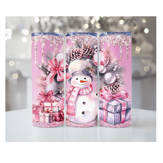 Pink Snowman 20oz Skinny Sublimation Tumbler