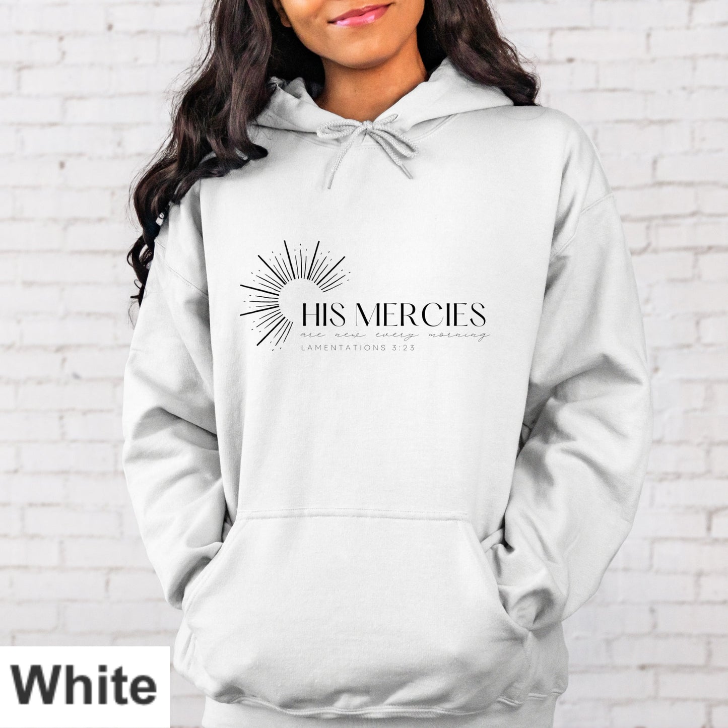 His Mercies Black Letters Hoodie