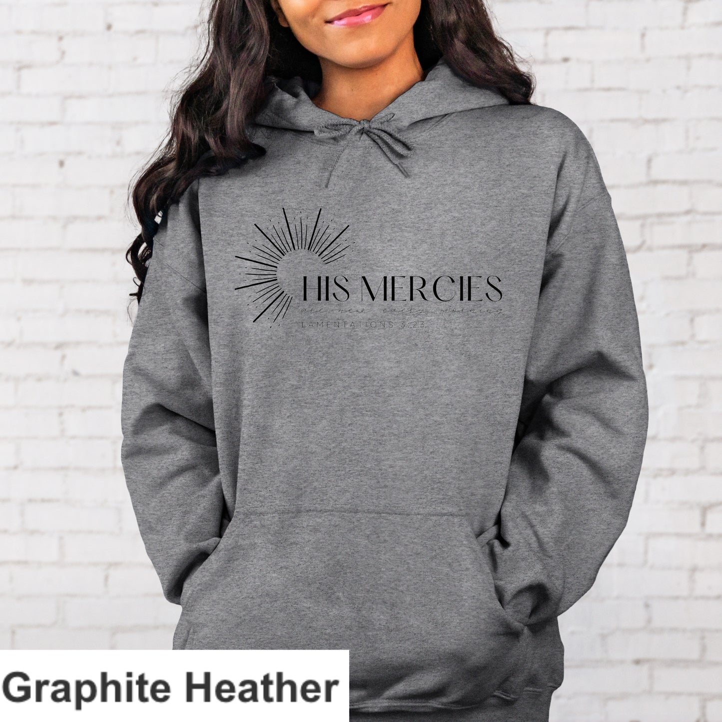 His Mercies Black Letters Hoodie