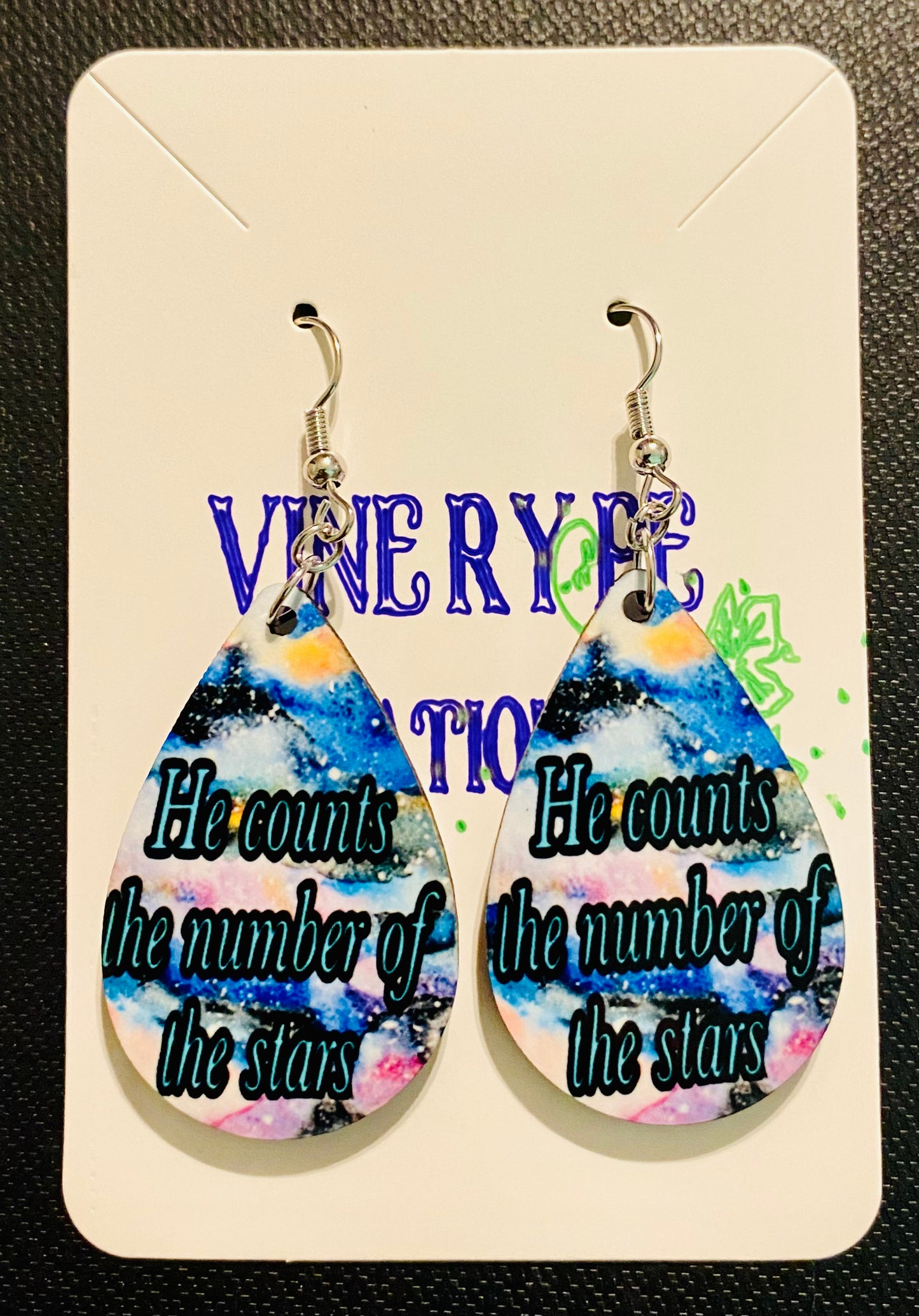 “He counts the number of the stars” Sublimation Earrings